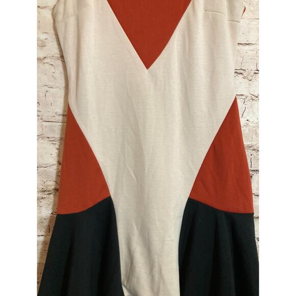 Wish Colorblock Dress Womens Medium Rust Orange A Line Retro Stretch Zip Up - Picture 6 of 14